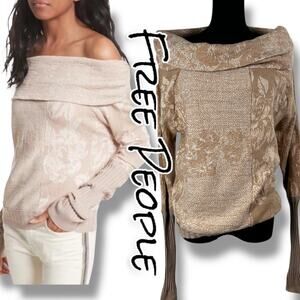 Free People Botanical Wool-Blend Sweater Off Shoulder Rose Gold Womens Sz XS